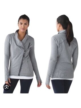 Lululemon Athleta Turn yoga athletic dua zip front grey loungewear jacket size 6